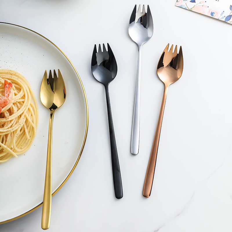 304 Salad Inox Giỏ Cắm Muỗng Nĩa Tích Hợp Trái Cây Thìa Ăn Liền Muỗng Nĩa Thìa Tráng Miệng Trái Cây Nĩa