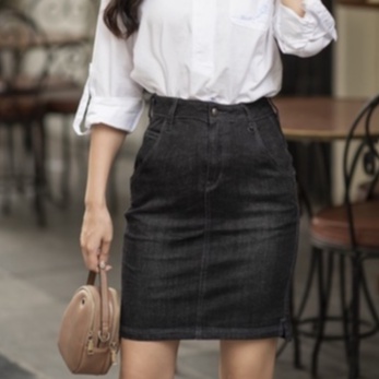 Chân Váy Jeans Dáng Ôm Công Sở Lệch Tà Xẻ Nhẹ GENVIET Chất Bò Mềm Cao Cấp DJ321J952