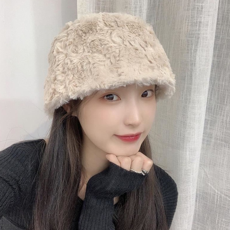 Mũ bucket lông giả dày dặn mềm mại giữ ấm kích cỡ 56-58cm