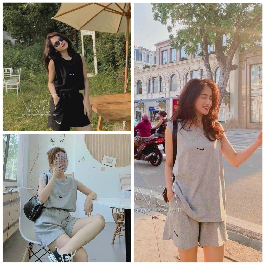 Set Đồ Bộ Nữ Ulzzang  Áo Ba Lỗ tanktop + Quần đùi ngắn nữ Đồ bộ nữ thể thao ngủ mặc nhà mùa hè Cá Tính Đi Chơi