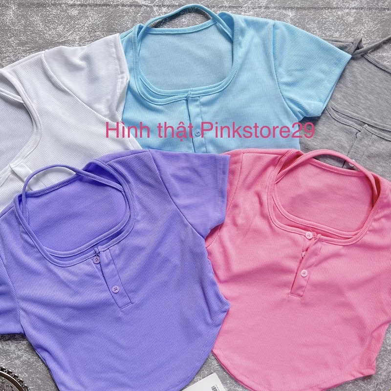 Áo Croptop Vạt Bầu Cổ U Cúc Cài Phối Yếm A5257