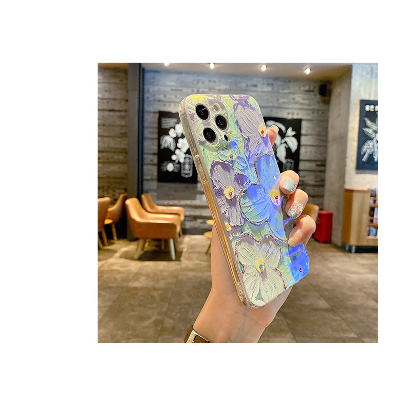 Ốp Điện Thoại Silicon Mềm Họa Tiết Tranh Sơn Dầu Hình Hoa Tím Cho Iphone 11 12 12promax X 7