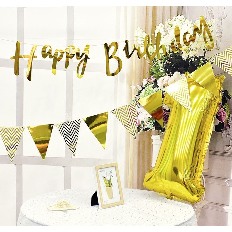 Happy Birthday Party Banner Gold Silver Rose Gold Color Màu Sắc