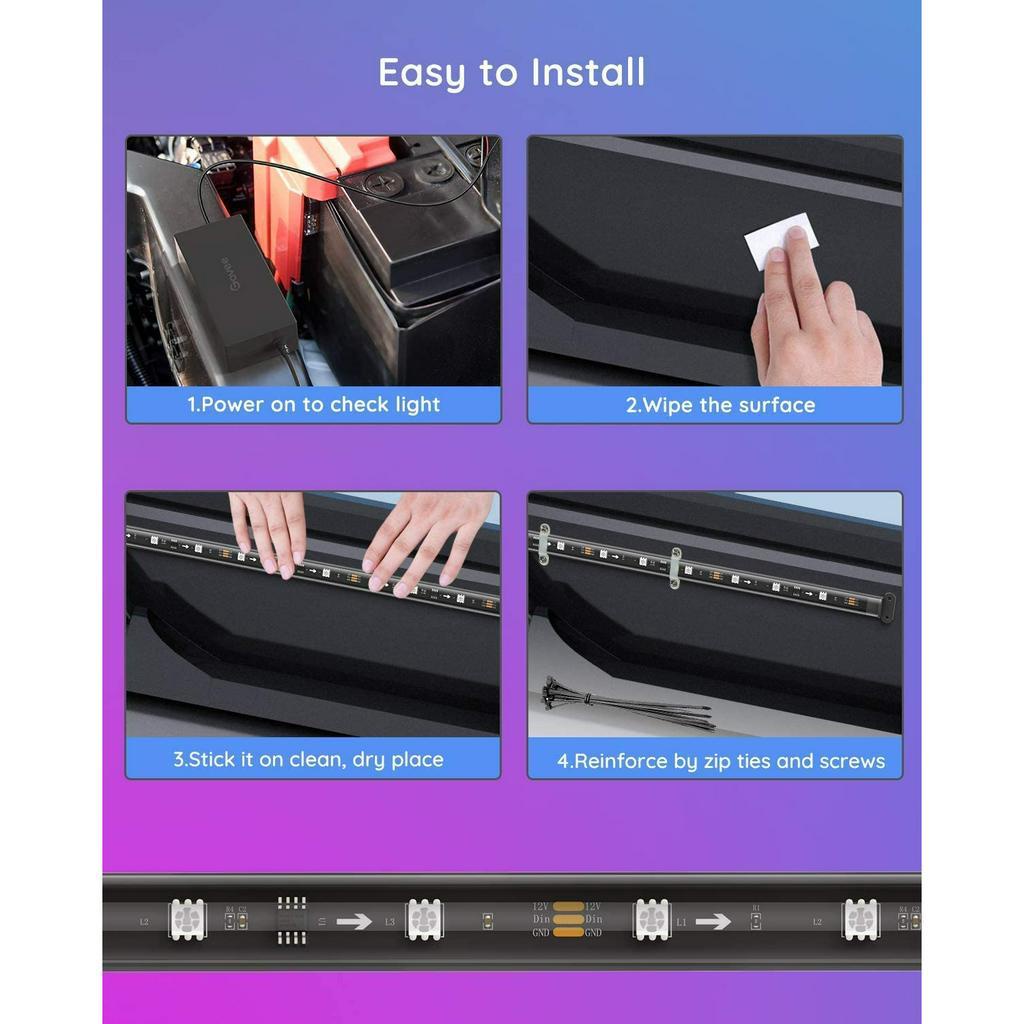 Đèn LED gầm xe ô tô Govee RGBIC Exterior Car Underglow Lights H6184 | Kháng nước, cảm biến nhạc, tùy chỉnh màu sắc