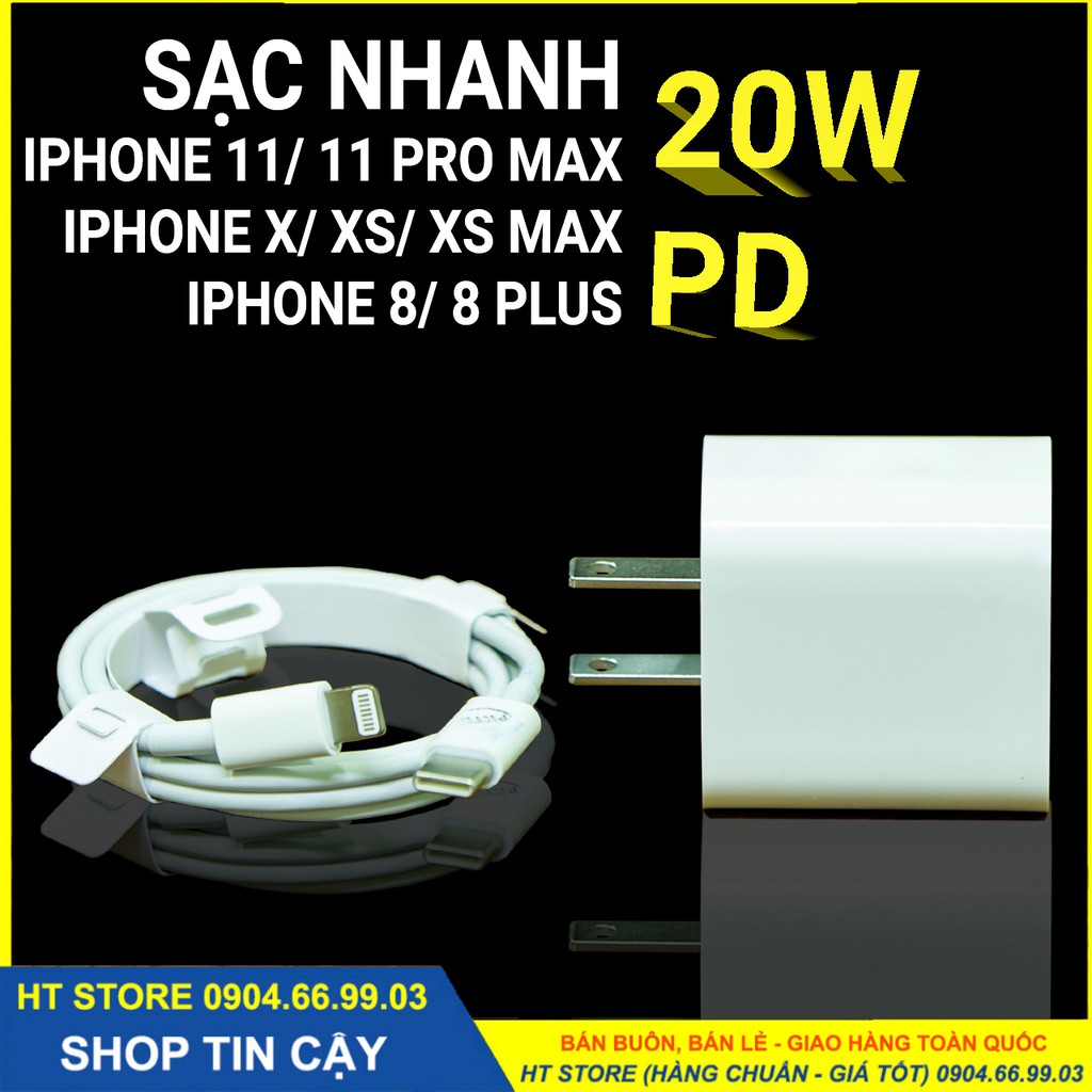 Bộ sạc nhanh 20W Chính hãng dùng cho: Pro Max, iPhone 11, iPhone XS Max, iPhone XS, iPhone X, iPhone 8 Plus, iPhone 8