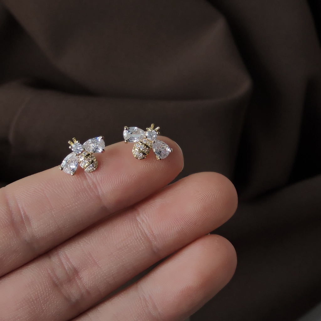 Hoa tai con ong kim loại Hoa tai sang trọng dễ thương Hoa tai Zircon Trang sức tinh tế