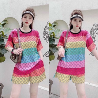 Set đồ bộ nữ - áo thun form rộng phối quần đùi in họa tiết nhiều màu đủ size m,l,xl,xxl