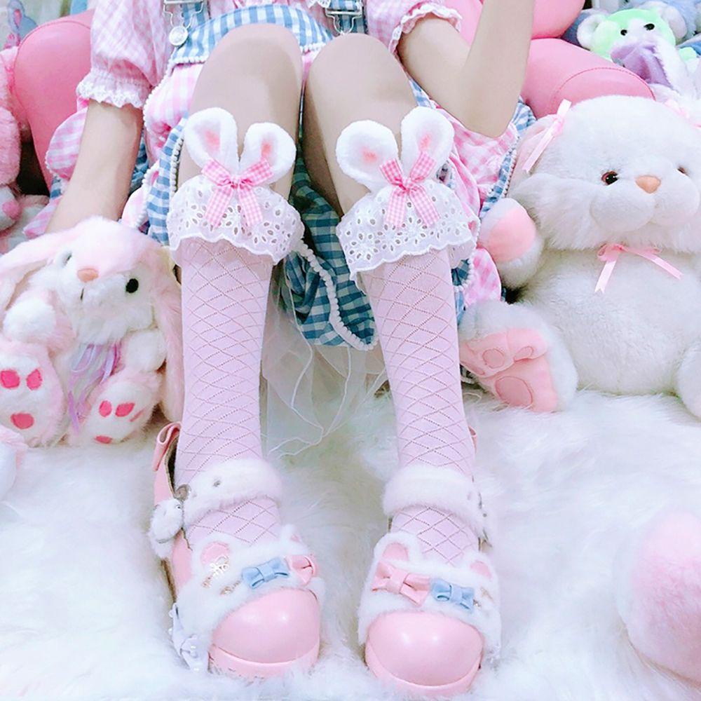 Vớ Ống Trung Xếp Nếp Thoáng Khí Mềm Mại Phối Tai Thỏ Dễ Thương VANES1 Cho Bé Gái