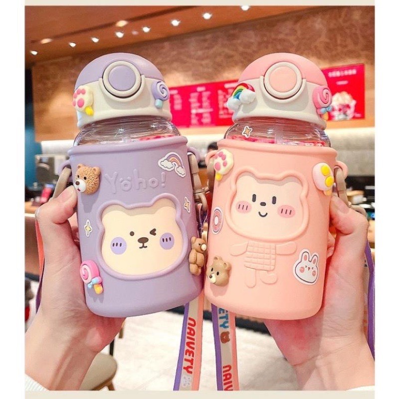 Bình Nước Có Bao Silicon Và Dây Đeo Cho Bé