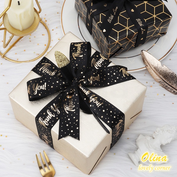 Cuộn dây ruy băng màu đen vàng trang trí gói bánh 9.1m