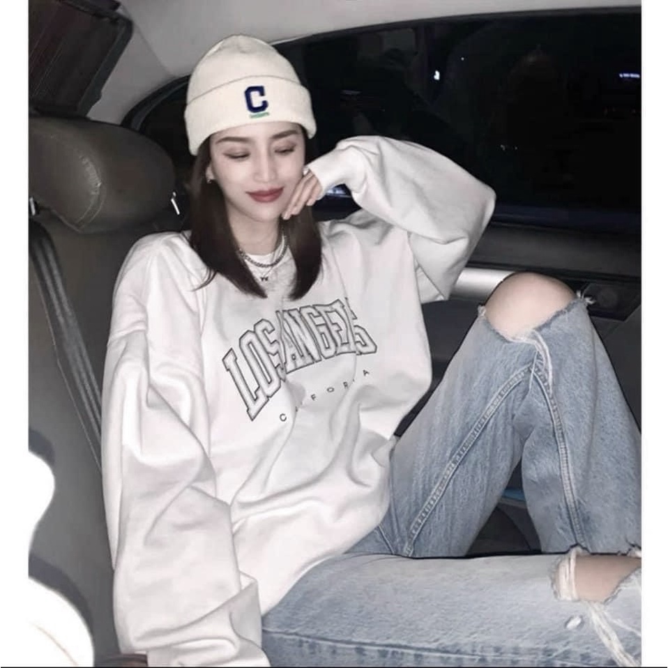 Áo nỉ sweater Losanggles , áo nỉ nữ ullzzang Bingshop dài tay form rộng vải da cá cao cấp