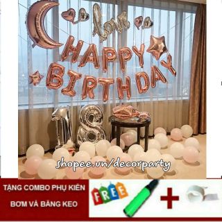 [ Siêu Rẻ Siêu Đẹp] Set bóng trang trí sinh nhật tông hồng Gold rose trắng