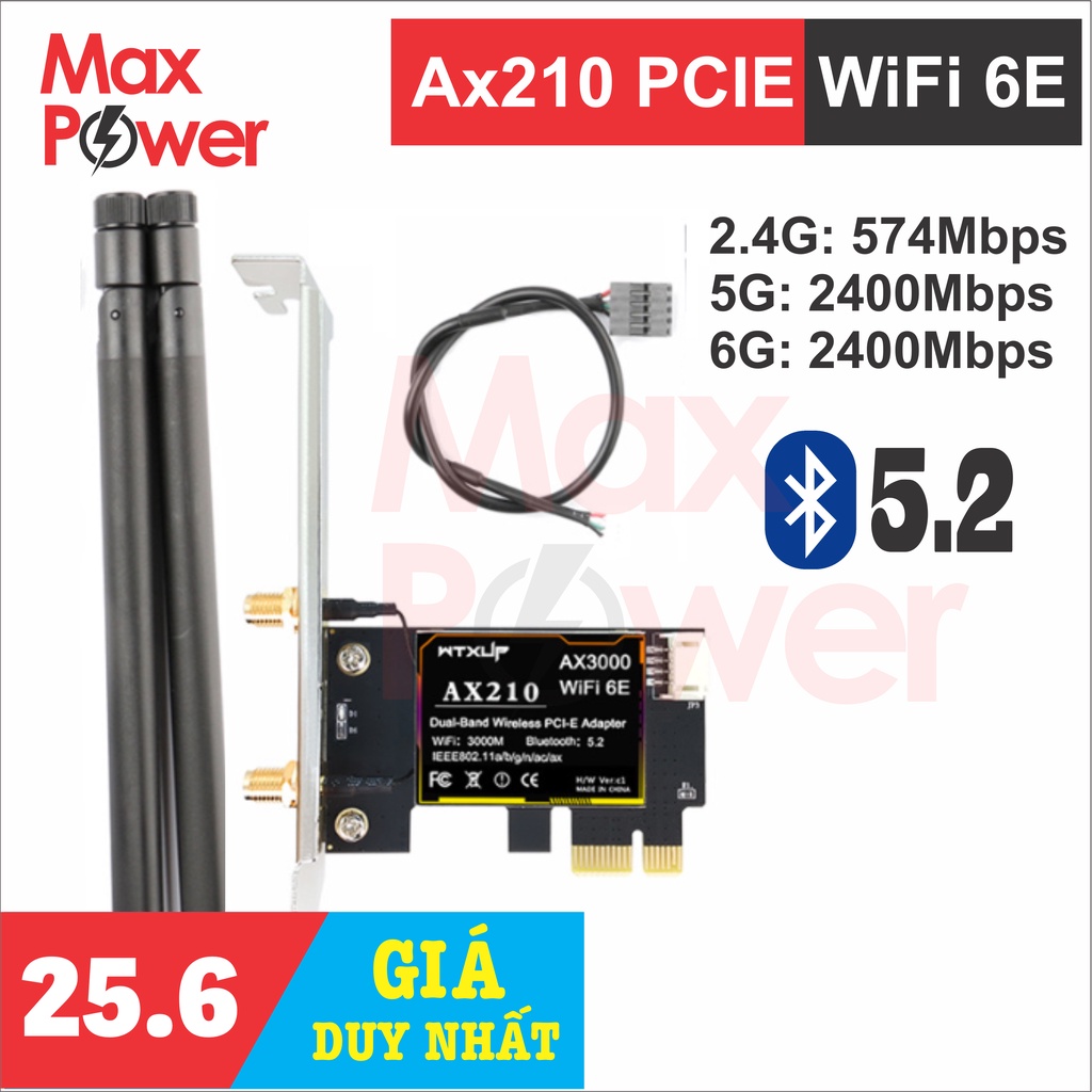 Card Mạng Wifi Intel. AX210 / N1202 Wifi 6/6E Giao Tiếp PCIE Bluetooth 5.2/ 4.0