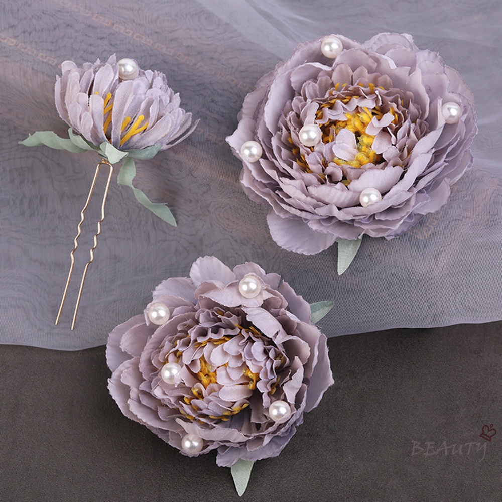 Seven Miss Bộ 3 Kẹp Tóc Hoa Lụa Đính Ngọc Trai Nhân Tạo Phong Cách Trung Hoa