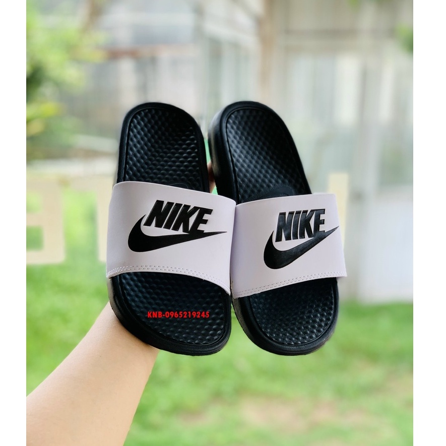 Dép nike nam nữ, dép quai ngang nam nữ unisex nike benassi cartoon ❤️FREESHIP + Hộp❤️ màu đen quai trắng