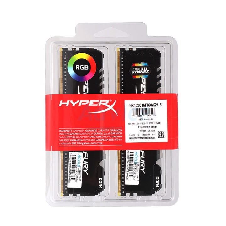 Ram PC Kingston HyperX Fury RGB 16GB 3200MHz DDR4 Kit 2x8GB - HX432C16FB3AK2/16 Tem SPC | BigBuy360 - bigbuy360.vn