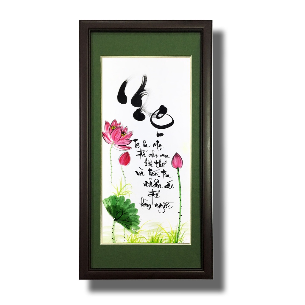 Tranh thư pháp - Chữ Mẹ 08 - Tranh Minh Hiền (viết và vẽ tay - KT 30 x 60cm)
