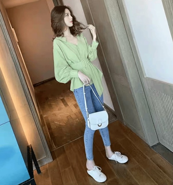 Áo sơ mi trắng tay dài thiết kế đơn giản thoải mái thời trang cho nữ