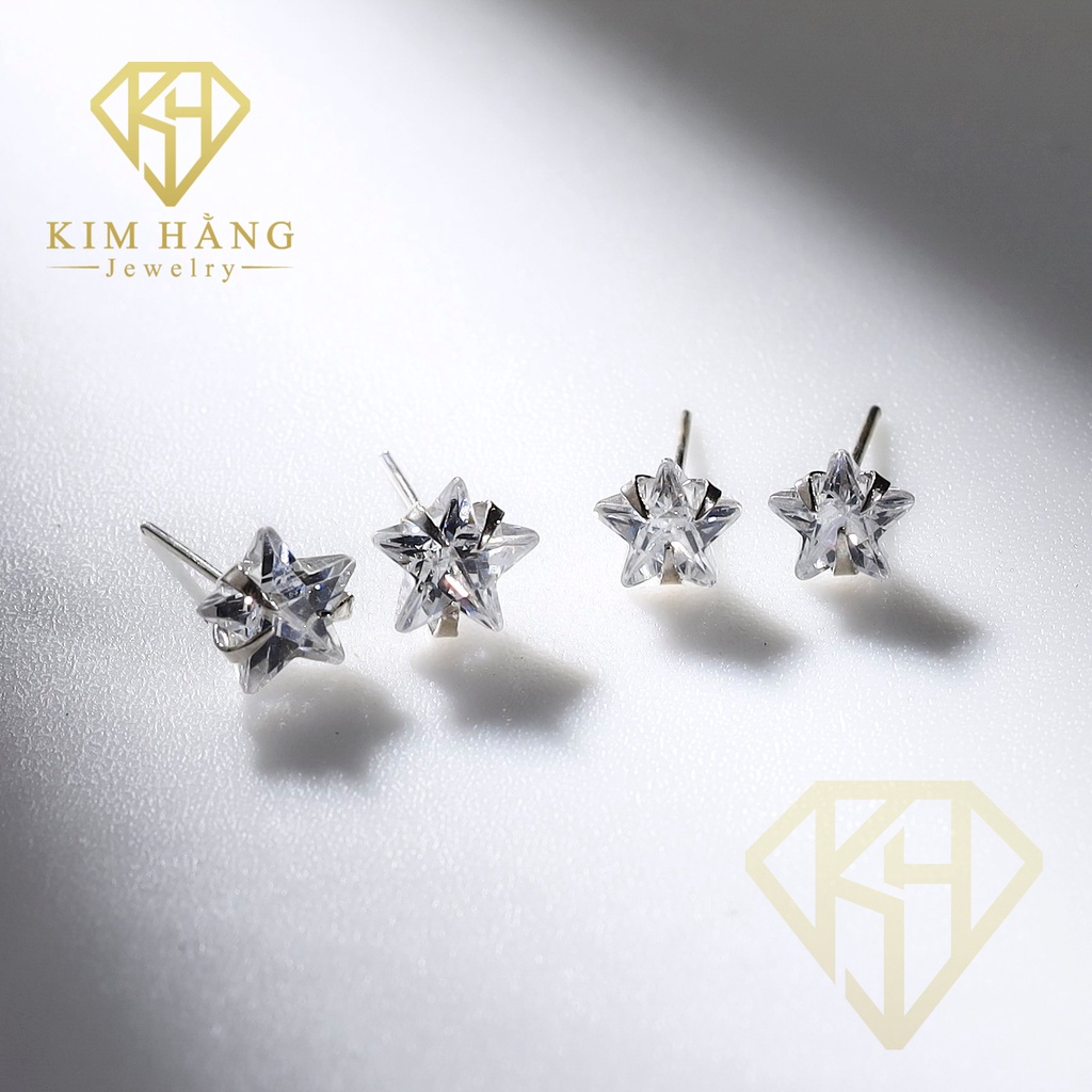 Khuyên Tai Bạc Nụ Ngôi Sao Đá Trắng KHJER078 - Chốt Đẩy