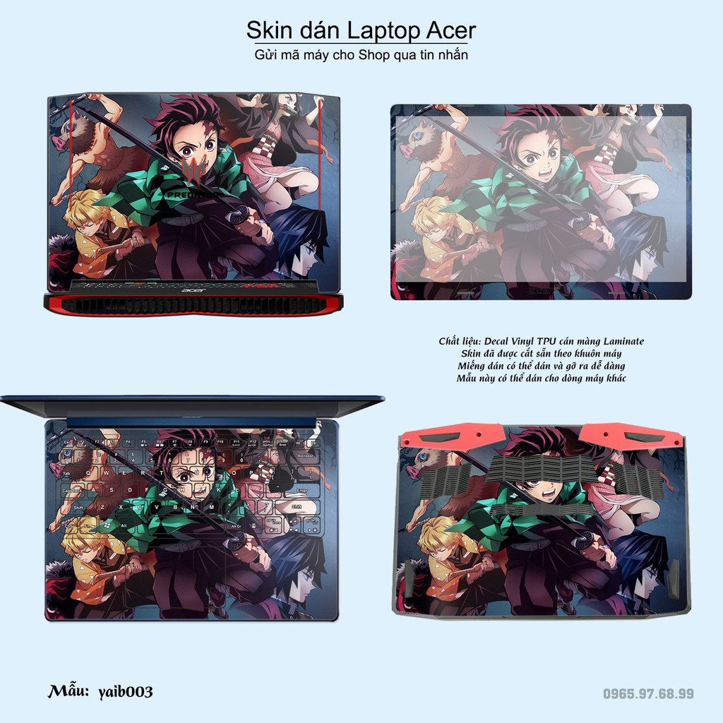 Skin dán Laptop Acer in hình Kimetsu No Yaiba (inbox mã máy cho Shop)