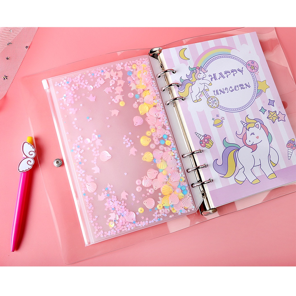 A5 A6 A7 Túi zip 6 lỗ Mermaid kim tuyến phụ kiện sổ còng sổ planner bullet journal