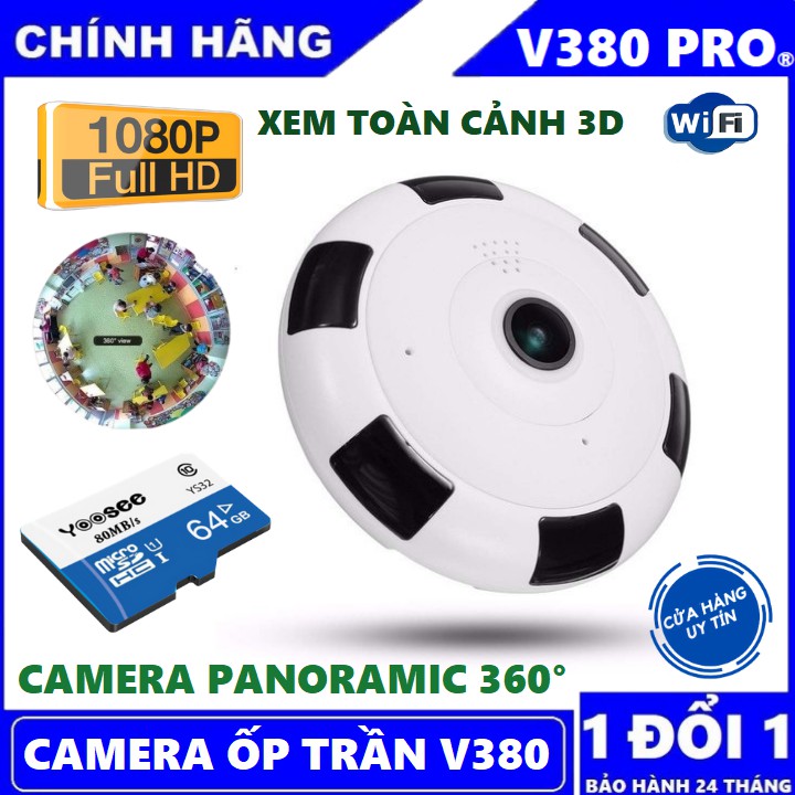 [Mã ELMS5 giảm 7% đơn 300K] Camera ốp trần V380 Panorama VR 360° Xem toàn cảnh 3D,không dây, góc quay 3D