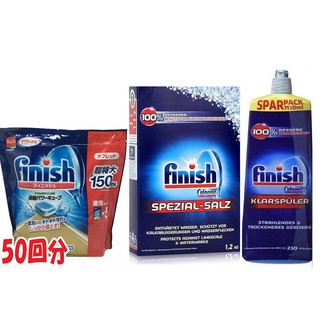 Combo Viên Rửa Bát Finish 150 Viên + Muối Làm Mềm Nước Finish 1.2kg Và Nước Làm Bóng Finish 750ml