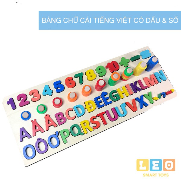 Bảng chữ cái Tiếng Việt có dấu và số bằng gỗ kèm cột tính - Hàng Việt Nam SIÊU ĐẸP!!! | Đồ chơi giáo dục