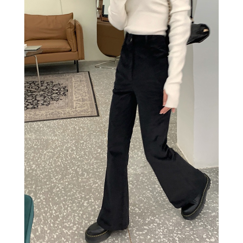 Quần dài ống loe lưng cao phong cách retro Hàn Quốc dễ phối đồ cho nữ