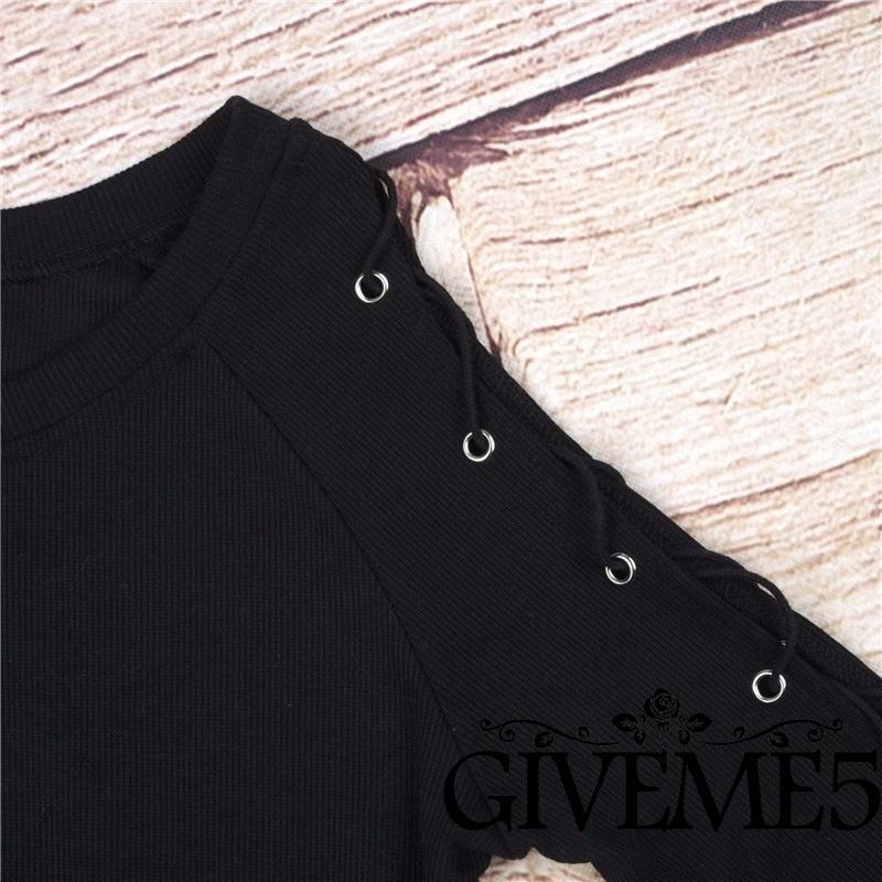 Áo thun croptop tay dài đan dây chéo gợi cảm cho phái nữ