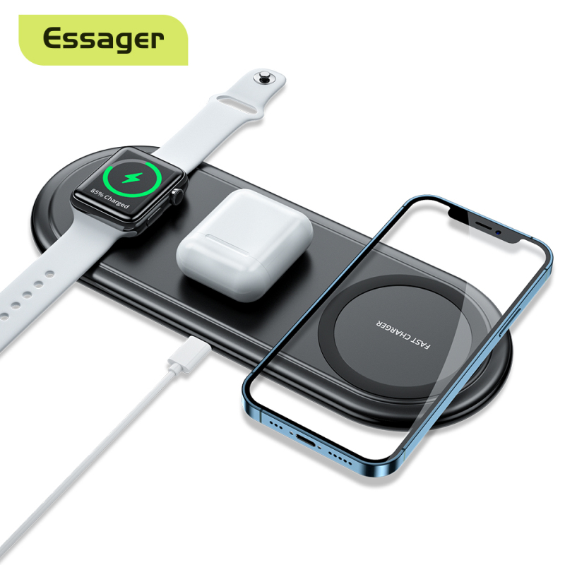 ESSAGER XIAOMI SAMSUNG Đế Sạc Nhanh Không Dây 3 Trong 1 Qi Cho Iphone 12 11 Pro Apple Watch 15w