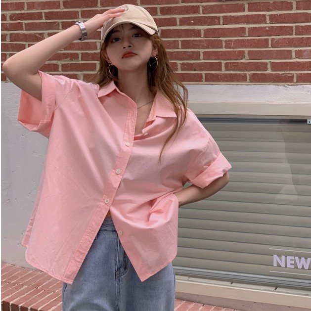 ÁO SƠ MI NỮ TAY NGẮN TRƠN VẢI KATE THOÁNG MÁT MÙA HÈ