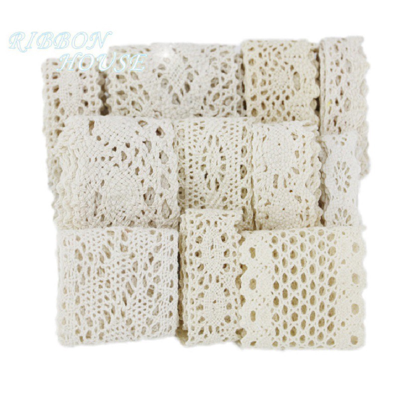 Set 10 Cuộn Dây Ren Cotton Nhiều Kiểu Dùng Làm Đồ Thủ Công / Trang Trí Tiệc Cưới