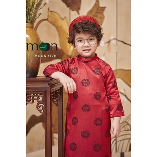 Áo dài truyền thống cho bé trai VNS 338 Moon Xinh Họa tiết chữ phúc may mắn Màu đỏ -  Gấm dệt mặt lụa Suôn dáng, ít nhàu