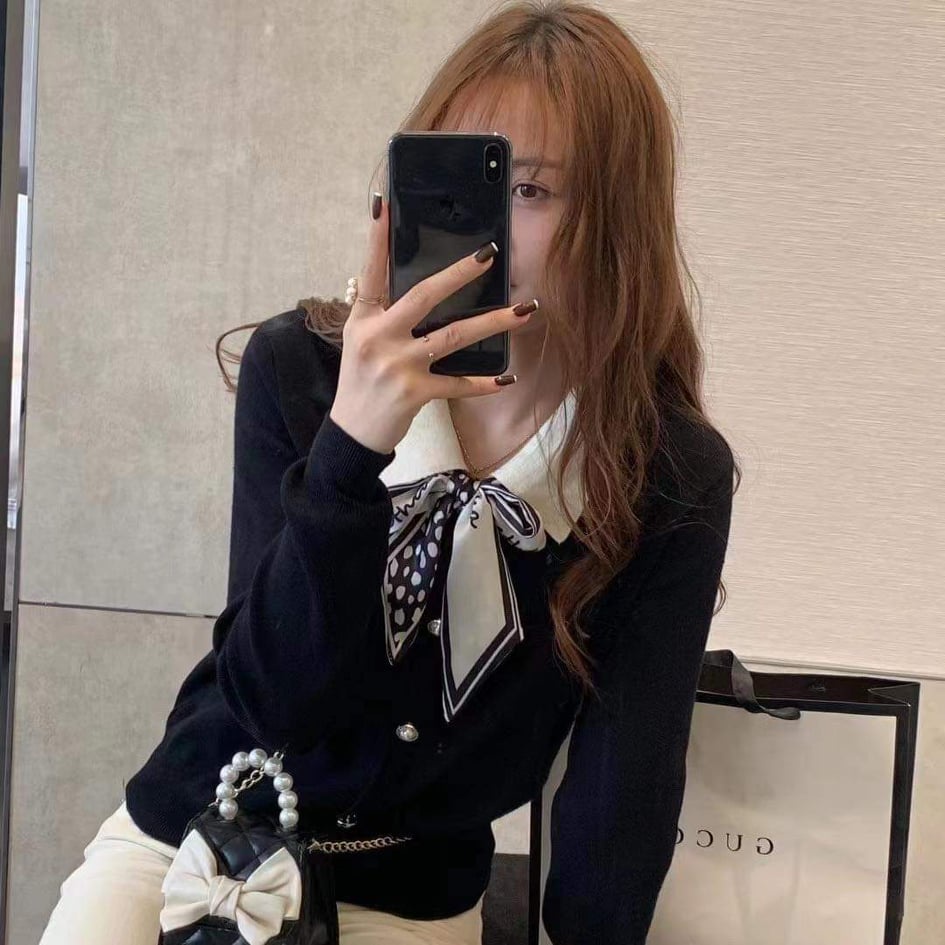Áo len cổ nơ khăn 4 màu