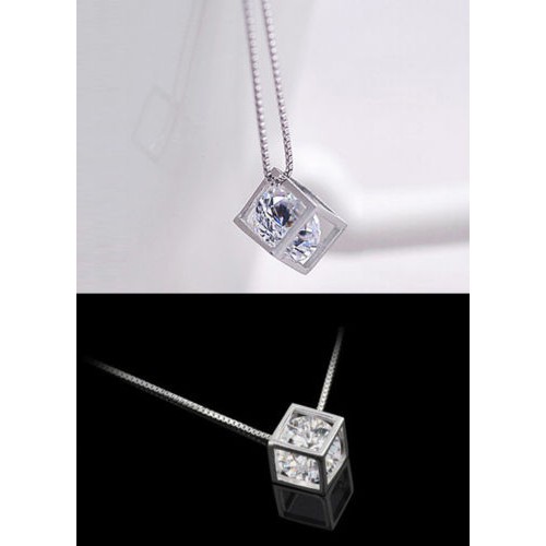 Mặt dây chuyền mạ bạc mặt hình khối thời trang