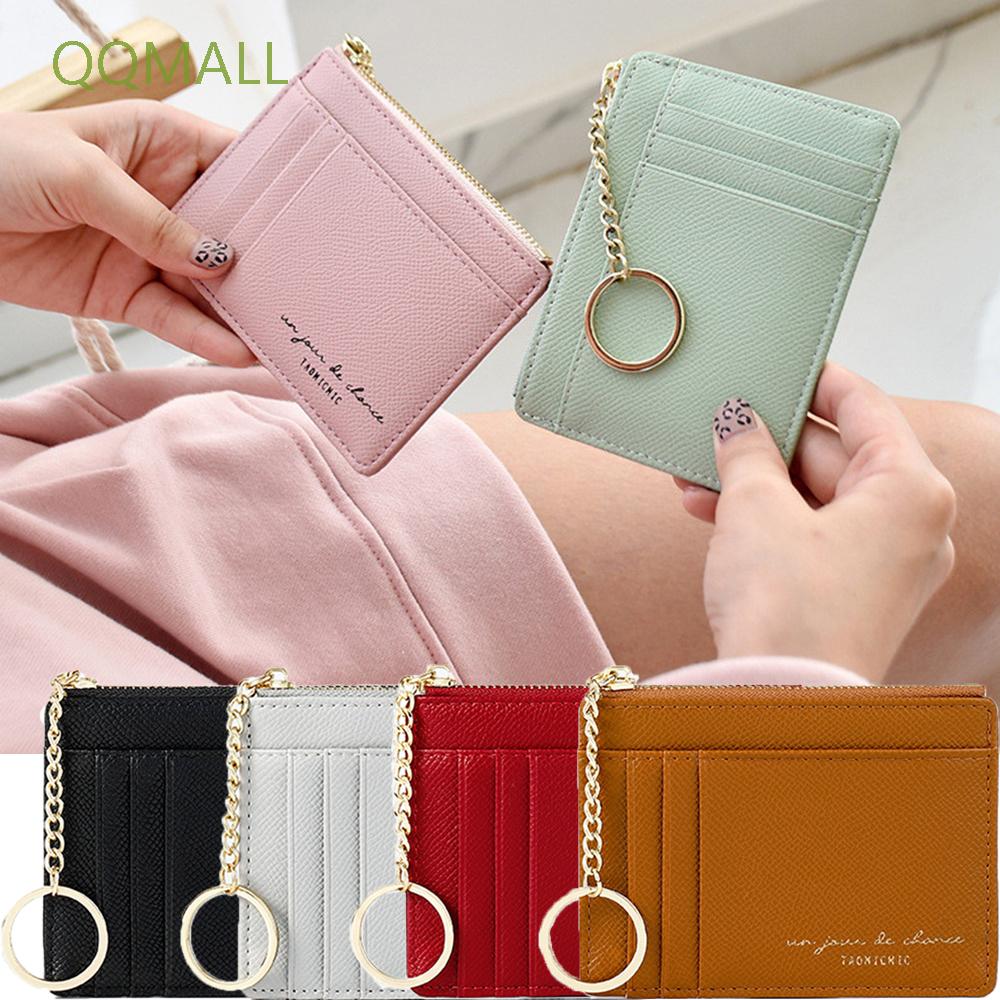 QQMALL Women Card Holder Cute Wallet Case Mini Wallet Small 8 Colors Keychain Multi-card Bit Zipper PU Leather Coin Purse/Multicolor