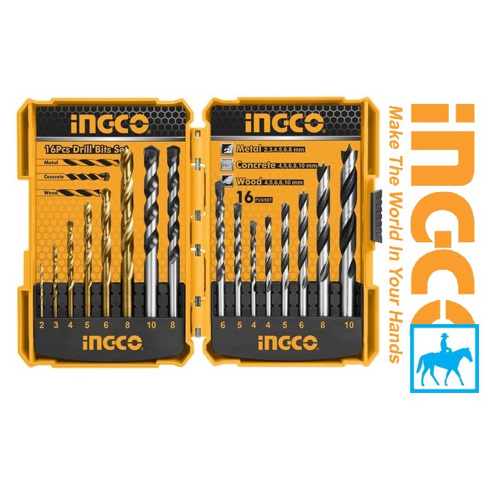 Bộ 16 mũi khoan kim loại bê tông gỗ INGCO AKD9165