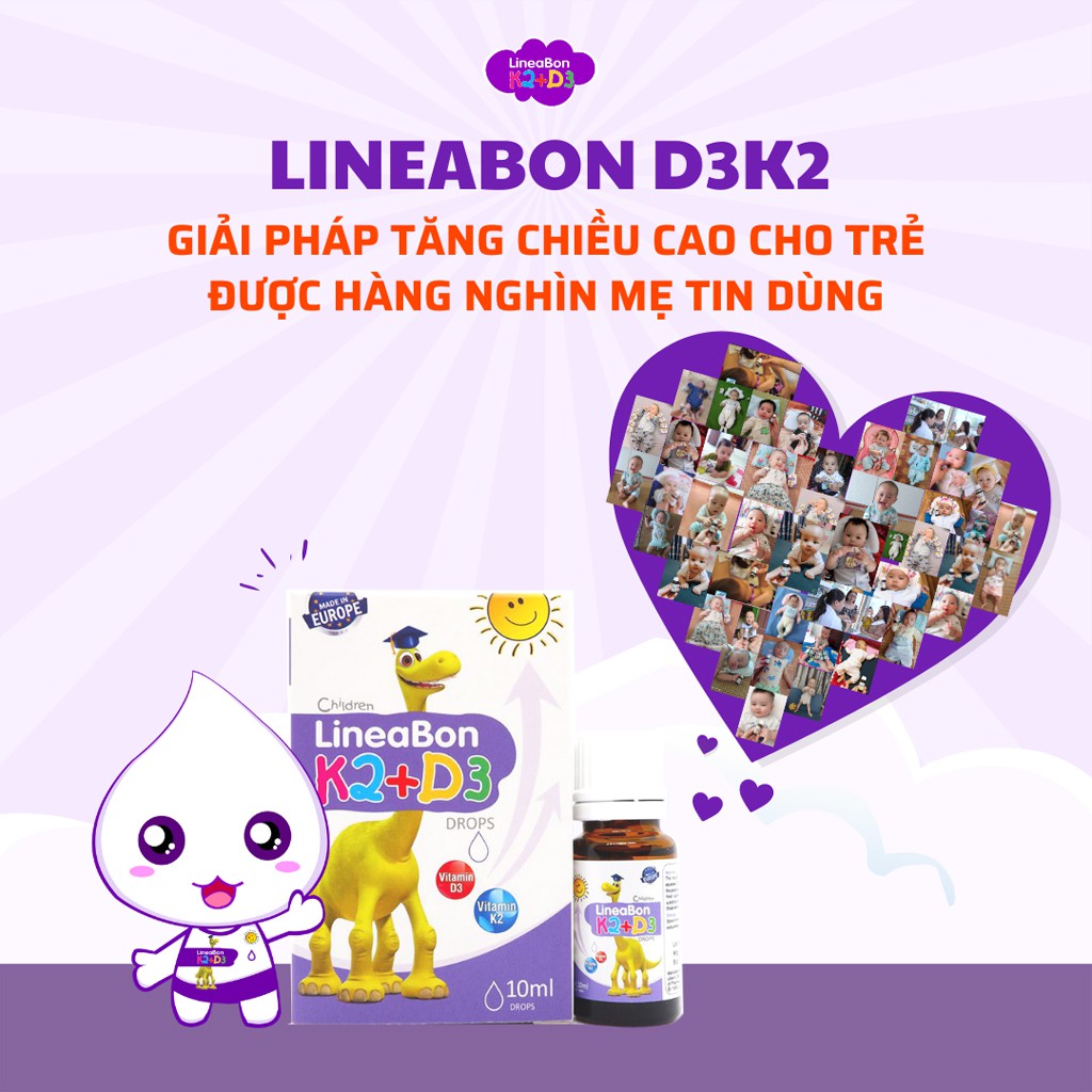 ✔️️️(Tặng Quà) LineaBon Vitamin K2 D3 tăng tối đa hấp thu Canxi thúc đẩy trẻ cao lớn, phát triển hệ xương khỏe mạnh