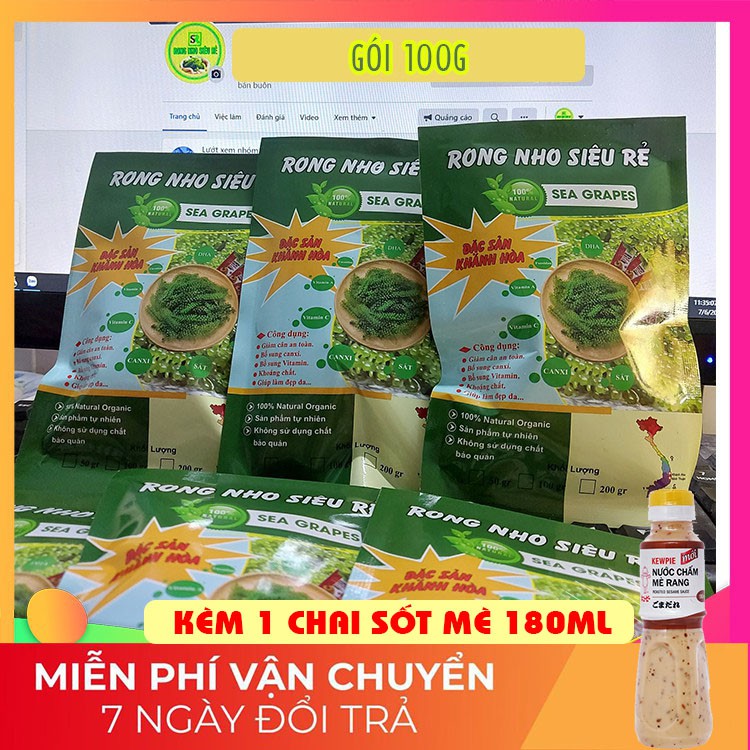 Rong nho tách nước, rong nho biển giàu dinh dưỡng combo 5 gói 100g tặng thêm 1 chai sốt mè rang kewpie 180ml