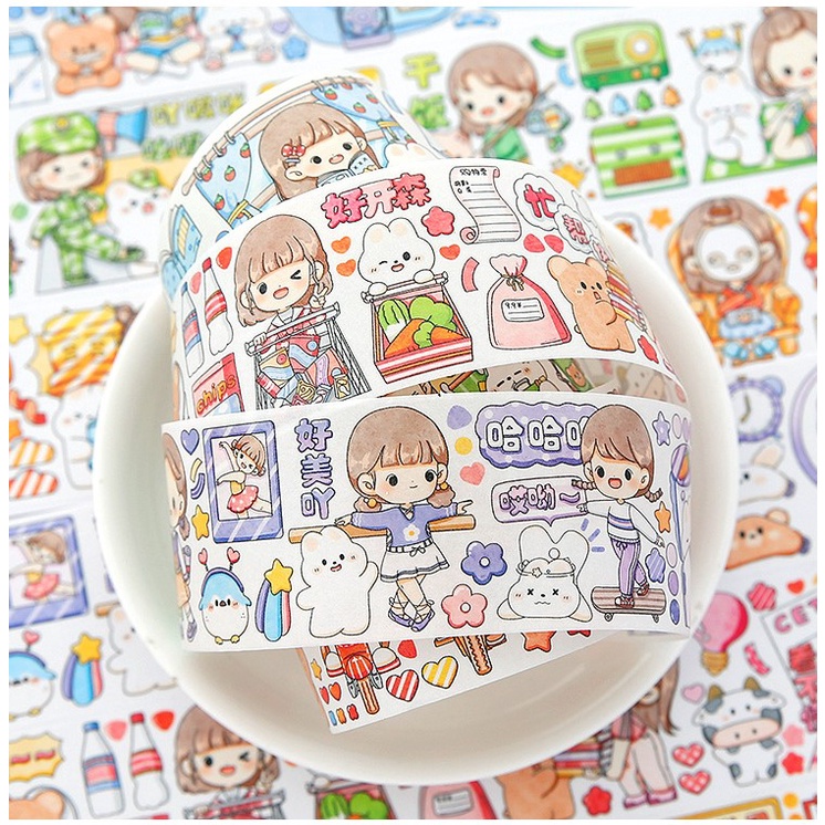 Cuộn băng washitape họa tiết Telado trang trí sổ tay, Chiết chu kỳ DoDoJam xinh xắn, sticker cute trang trí sổ lưu niệm