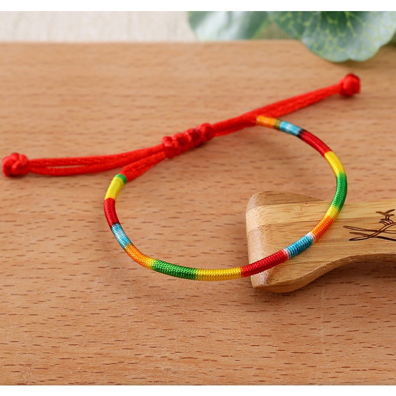 Vòng Tay EBI Chỉ Màu Ngũ Sắc Tây Tạng Bình An Dây rút Tùy chỉnh độ rộng