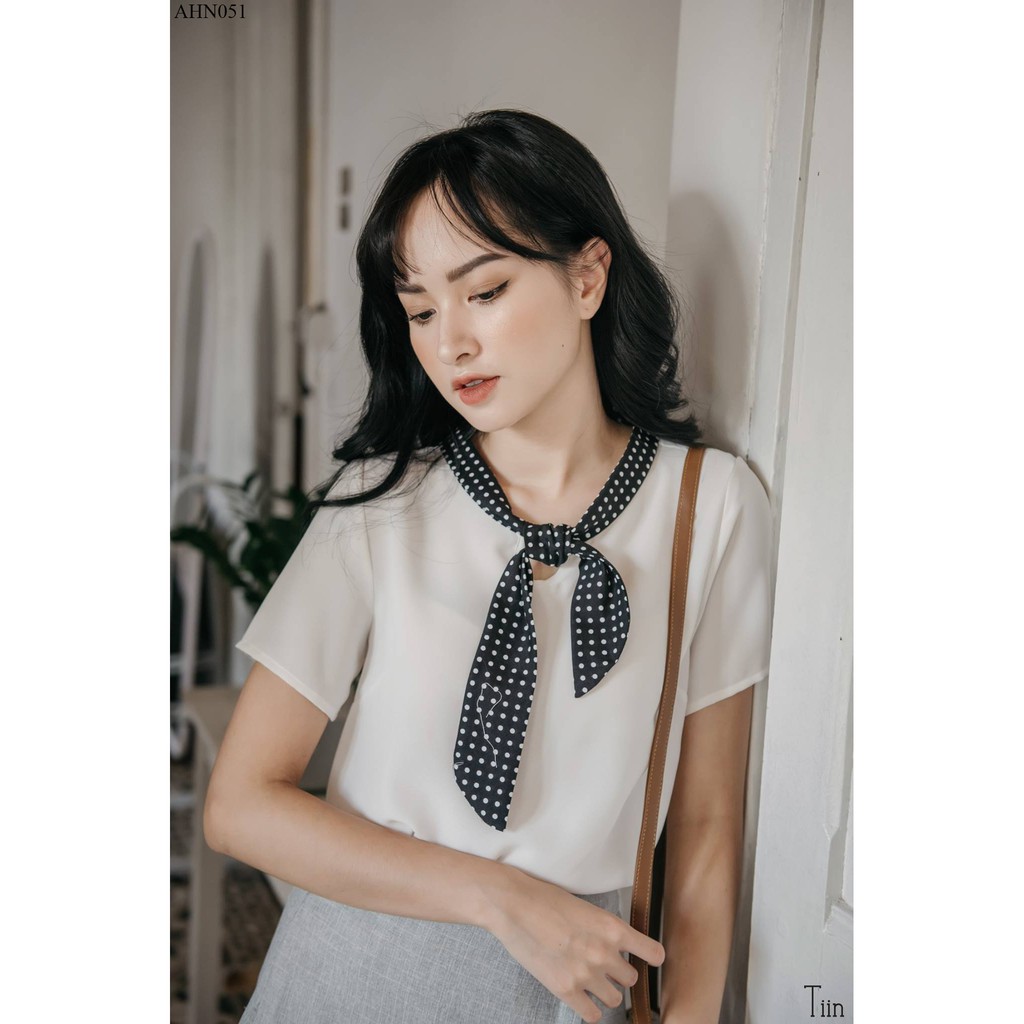 [Mã SKAMFSW175 giảm 10K đơn 50K] Áo sơ mi viền nơ cổ chấm bi TIIN STORE AHN051 | BigBuy360 - bigbuy360.vn