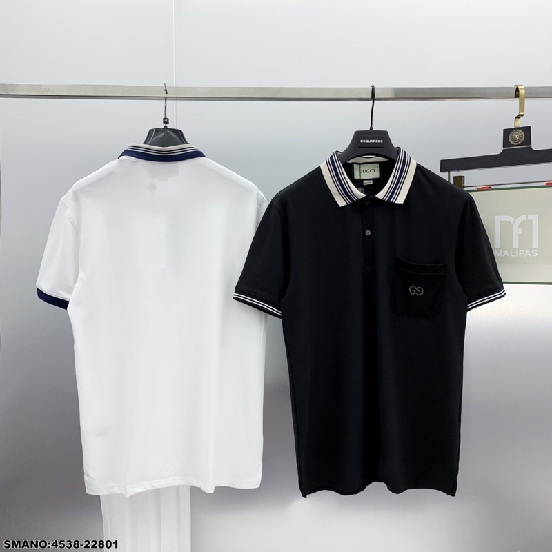Áo polo nam GC thêu chữ túi phối kẻ cổ cực đẹp-Áo phông nam mới nhất