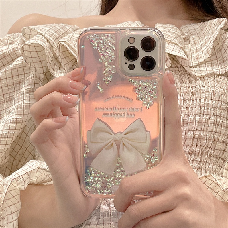 Ốp Lưng Kim Tuyến Nước Hình Nơ Phát Quang Nhiều Màu Cho iPhone X XS Max XR iPhone 11 12 13 Pro Max