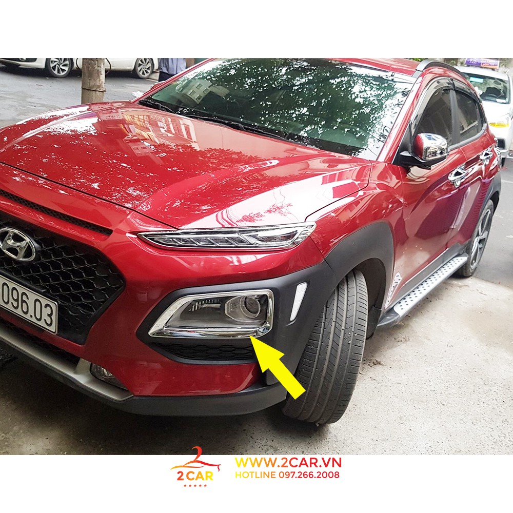 Bộ ốp viền đèn gầm trước, sau xe Hyundai Kona 2019 mạ crom cao cấp