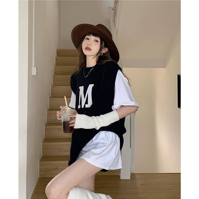 Áo Dệt Kim Sát Nách Dáng Rộng In Chữ Thiết Kế Mới Thời Trang Theo Phong Cách Hàn Quốc