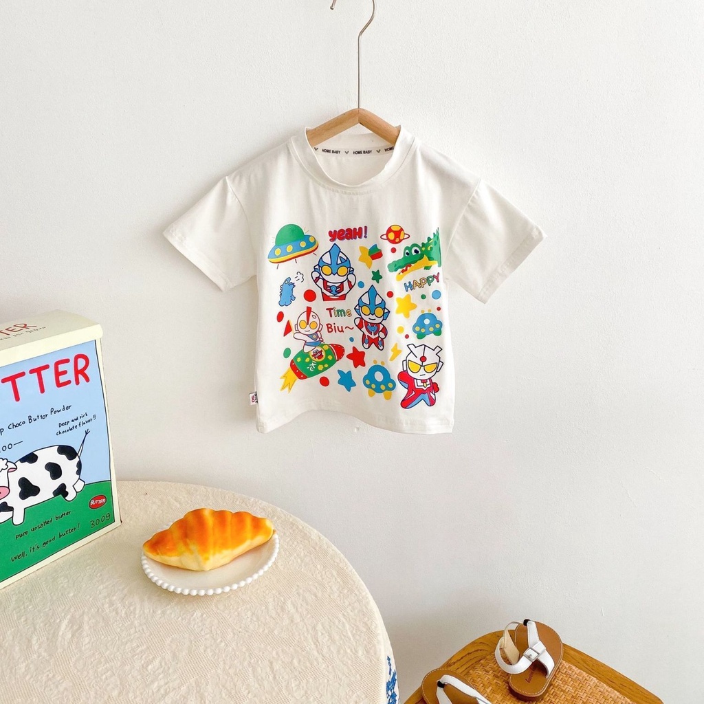 Áo Thun Cotton Tay Ngắn In Hoạt Hình Ultraman Dành Cho Bé Trai