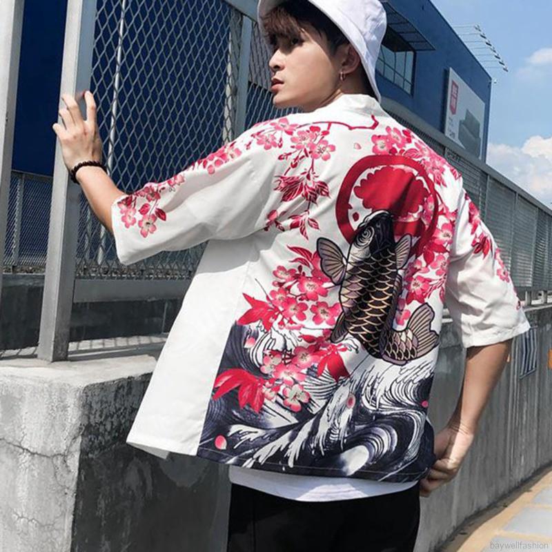 [Baywellfashion]Áo khoác kimono tay lỡ phong cách Nhật Bản cho nam