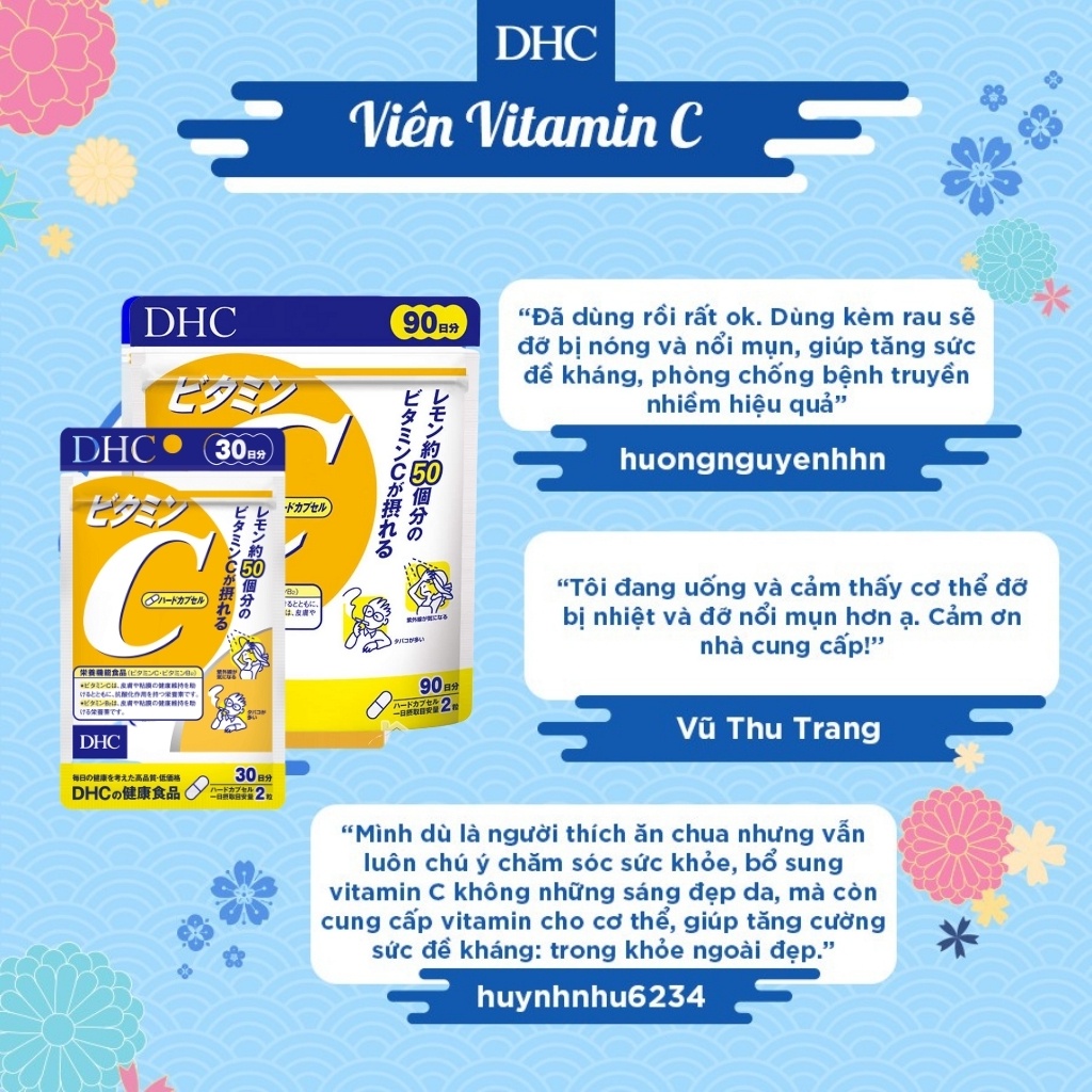 Viên uống bổ sung Vitamin C DHC Nhật Bản đẹp da, mờ thâm, sáng da, trẻ hóa gói 30 ngày